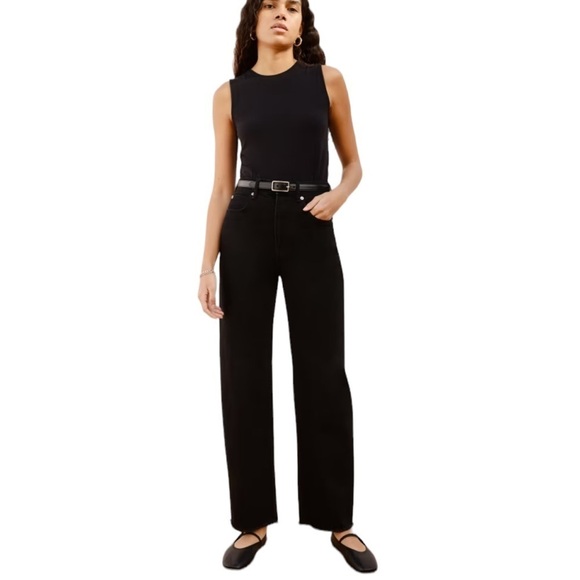 NEW EVERLANE Way-High Jean High-Rise Straight Frayed Hem Coal Black Size 28 Long - Picture 1 of 12